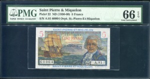 saint pierre &amp; miquelon(생피에르 미콜롱) 5프랑스 60004 PMG66등급 완전미사용