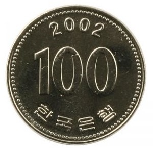 현행주화 100원주화 2002년 미사용